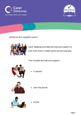 cover of Easy read: Services for unpaid carers