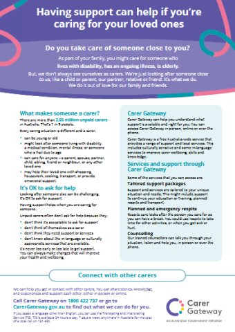 Factsheet: Being a Carer and seeking support Cover Image